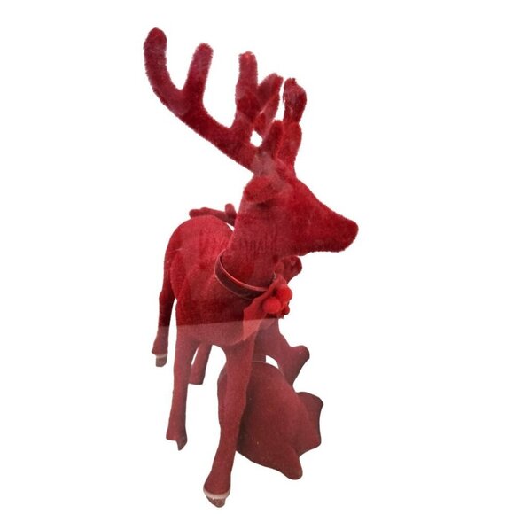 Red Velvet Reindeer Christmas Decor Set  Festive Holiday Decoration - Picture 5 of 6